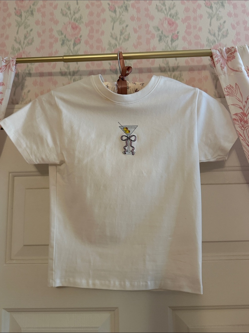 White Graphic Tee with Cute Cocktail Motif